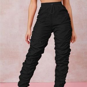 RUCHED TOGGLE DRAWSTRING WINDBREAKER PANTS